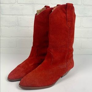 VTG Made in Spain Red Suede Cowboy Western Boots Retro SZ 7
